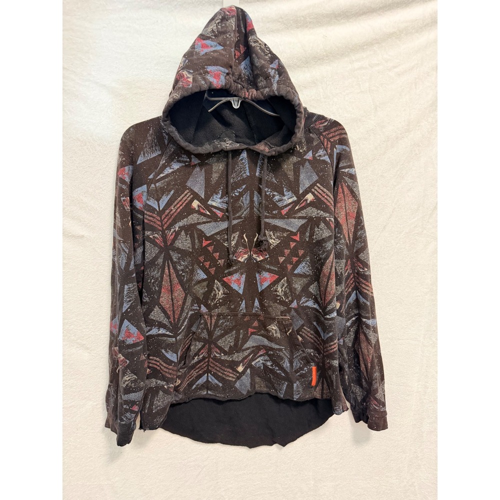 Volcom Mens Geometric Triangle Print Pullover Hoodie Black Red Blue Size M